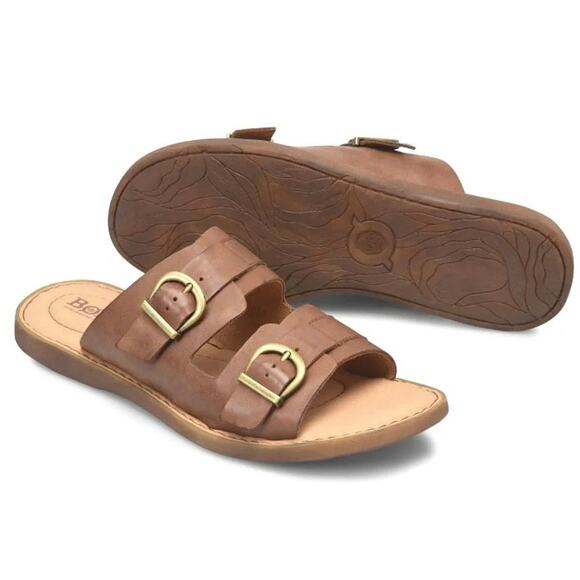 NIB Born Henna 7M Comfort Brown Leather Slide Sandals - Picture 11 of 12